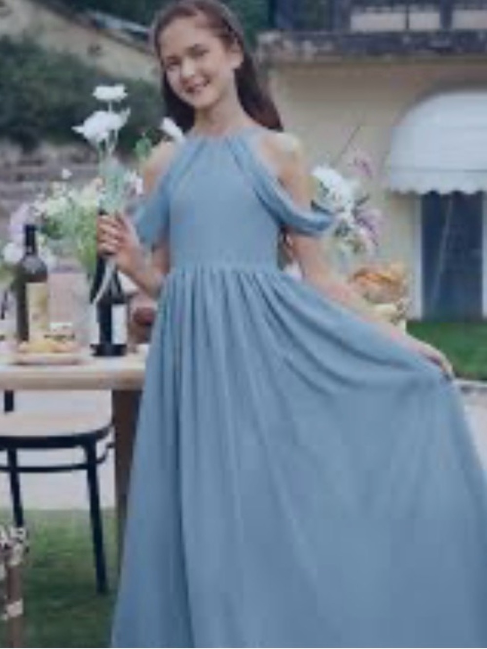 JJs house Girls' Cold-Shoulder Maxi Dress in Light Blue